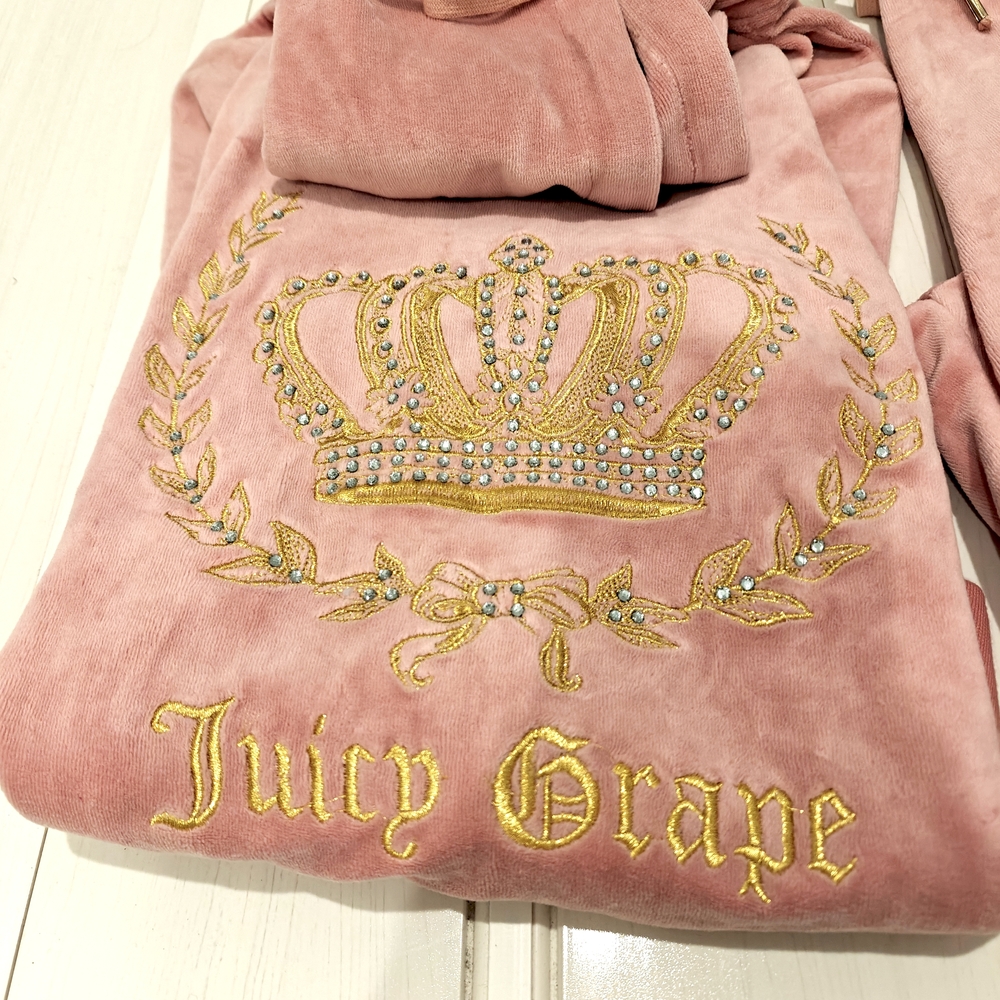 NWT Juicy Grape Y2K Crown Wreath Bling Pink Velour Hoodie Track Sweat Jacket XS